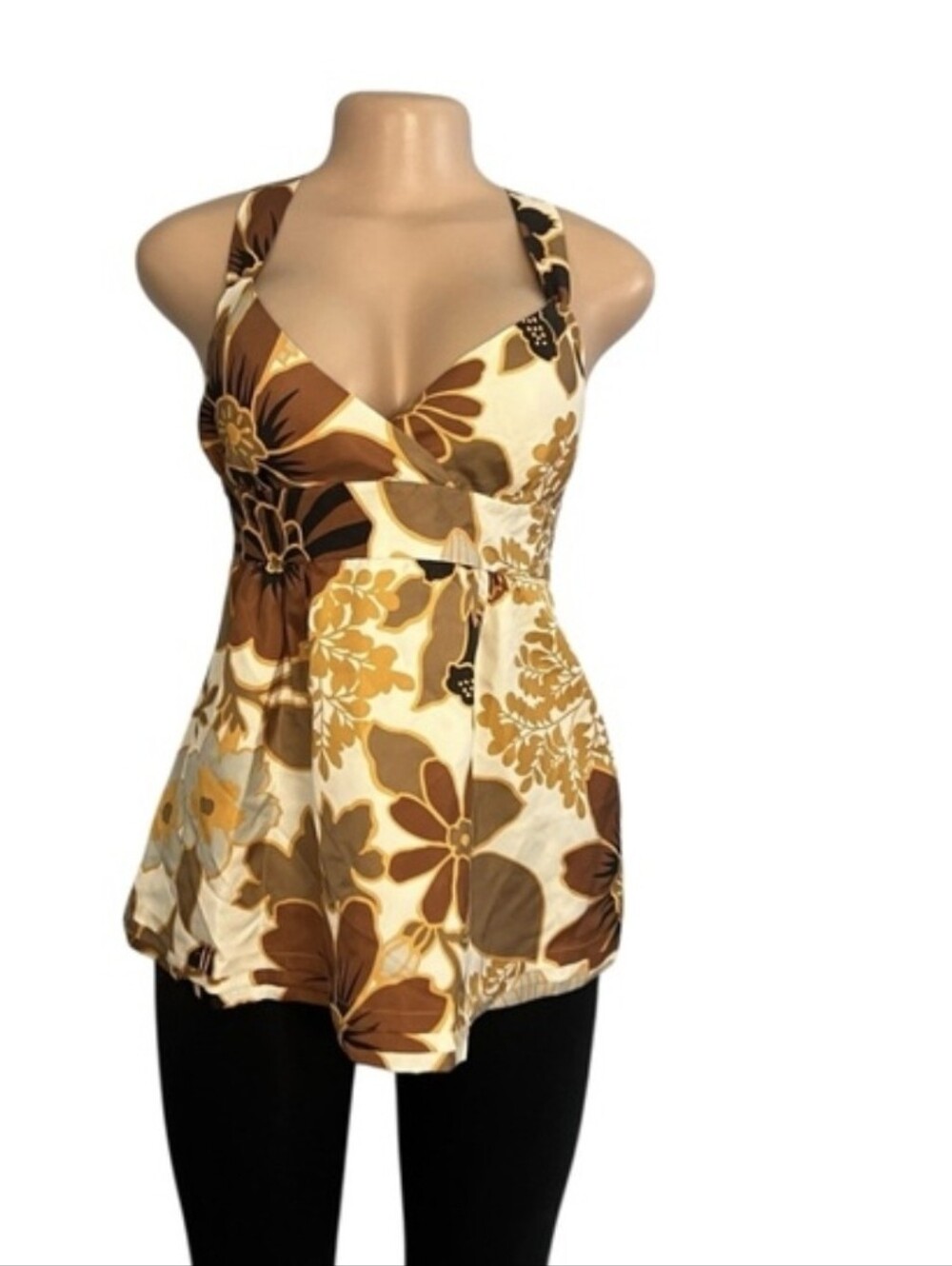 J. Crew Floral V-Neck Sleeveless Camisole in Yellow, Brown, Black